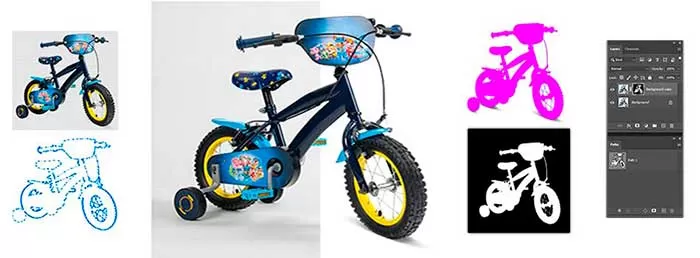 Kids bike edited visual for outsourced professional hand-drawn clipping path services