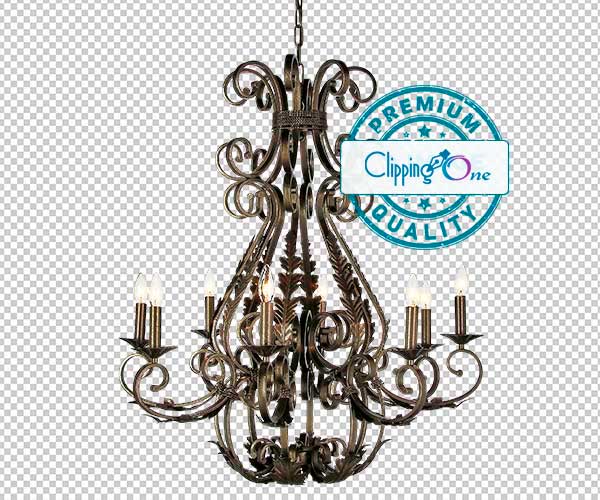 Antique gold baroque chandelier in transparent background by clipping path services applied