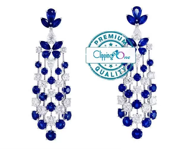 Blue diamond earring displayed after image retouching services