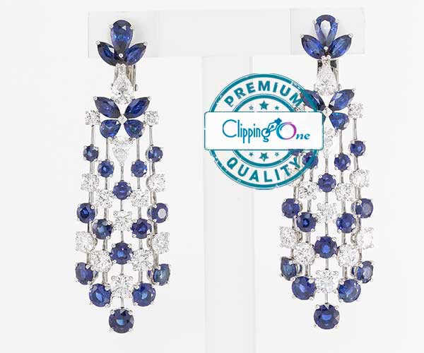 Blue diamond earring visual before image retouching service