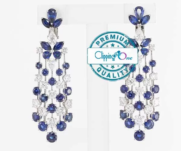 Blue diamond earring visual before image retouching service