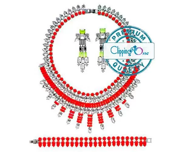 Bright red CZ diamond necklace set background removal by clipping path service applied