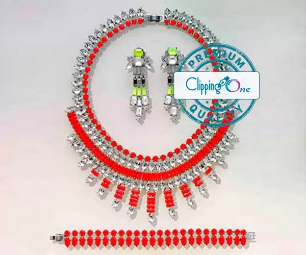 Bright red CZ diamond necklace set visual for clipping path services