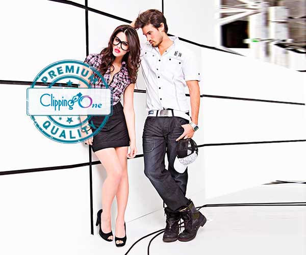 Couple model standing visual before multi-clipping path service is applied