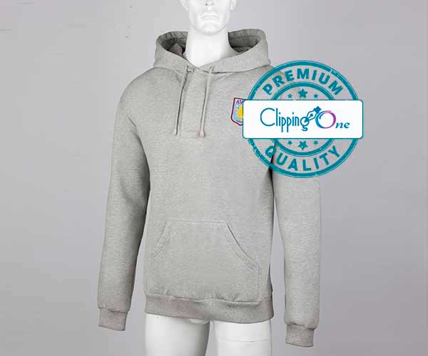 Gray pullover hoodie visual before ghost mannequin photo editing services
