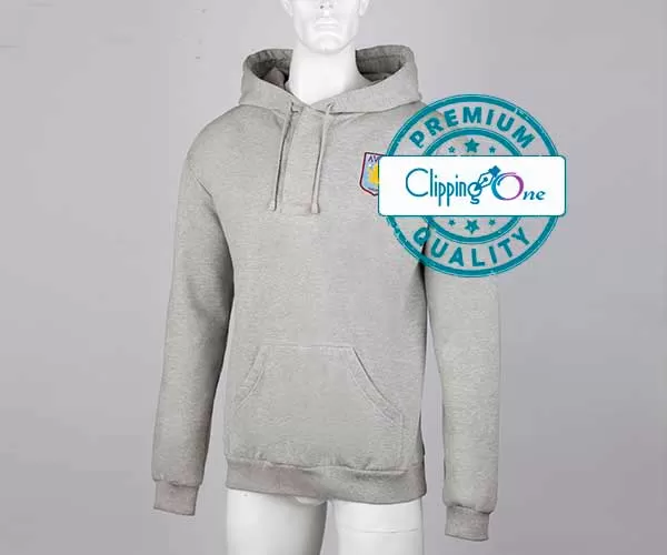 Gray pullover hoodie visual before ghost mannequin photo editing services