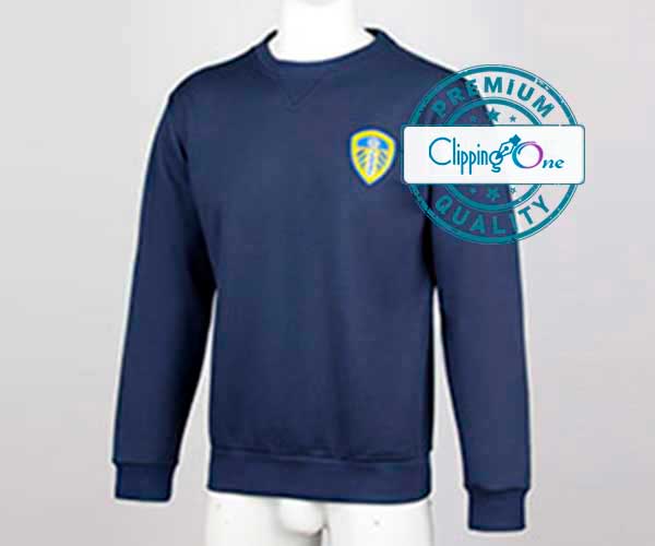 Navy blue crew neck sweatshirt visual before ghost mannequin photo editing services