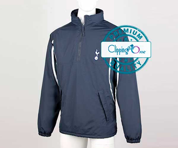 Navy blue quarter zip style jacket displayed before ghost mannequin photo editing services
