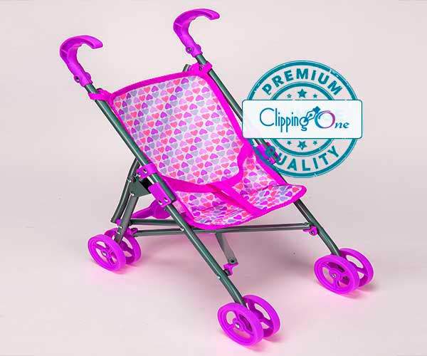 Purple doll stroller with umbrella handle visual for clipping path services