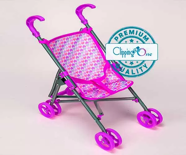 Purple doll stroller with umbrella handle visual for clipping path services