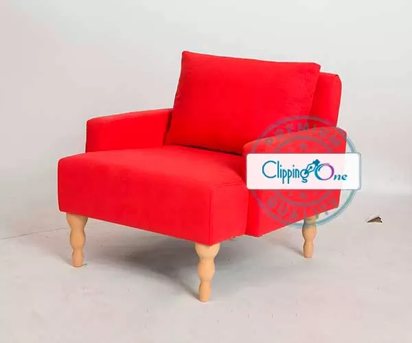 Red sofa with wooden legs visual before image shadow creation services