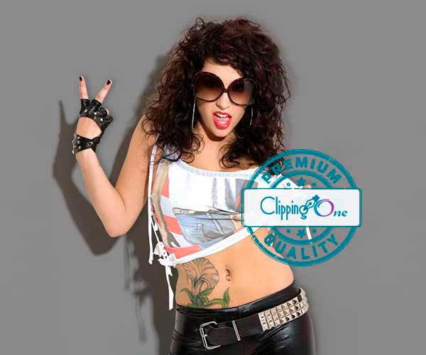 Teenage girl happy wearing sunglasses visual before advanced photo masking applied