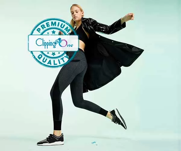 Teenage girl running wear shoes visual before multi-clipping paths applied