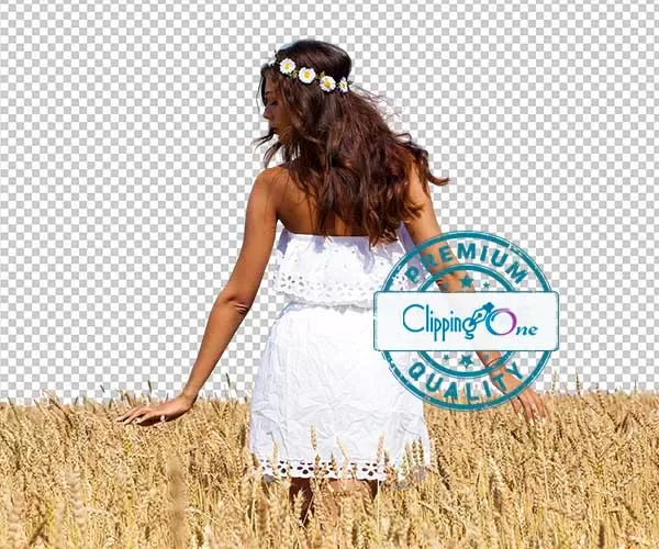 Young woman in wheat golden field visual for image masking sky removal advanced edited