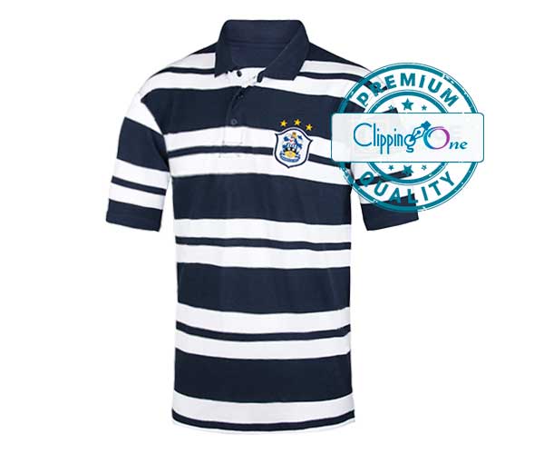 Dark blue and white striped polo shirt visual for ghost mannequin services edited