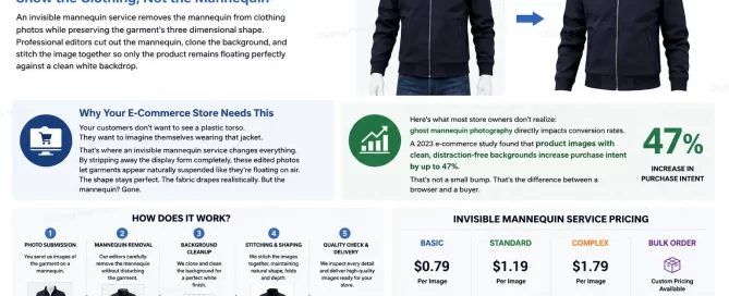 Side-by-side comparison of clothing product photo before and after invisible mannequin service